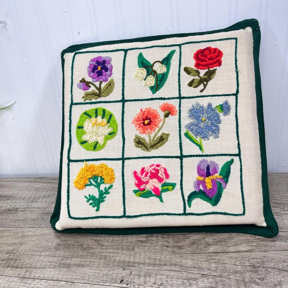 MCM Needlepoint Floral Pillow - FlowerThrow Pillow